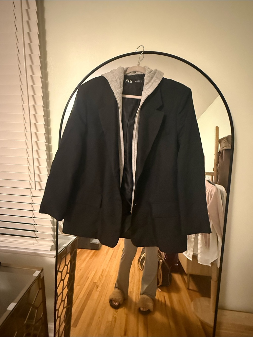 NWOT Zara Black Blazer with Gray Hooded Lining